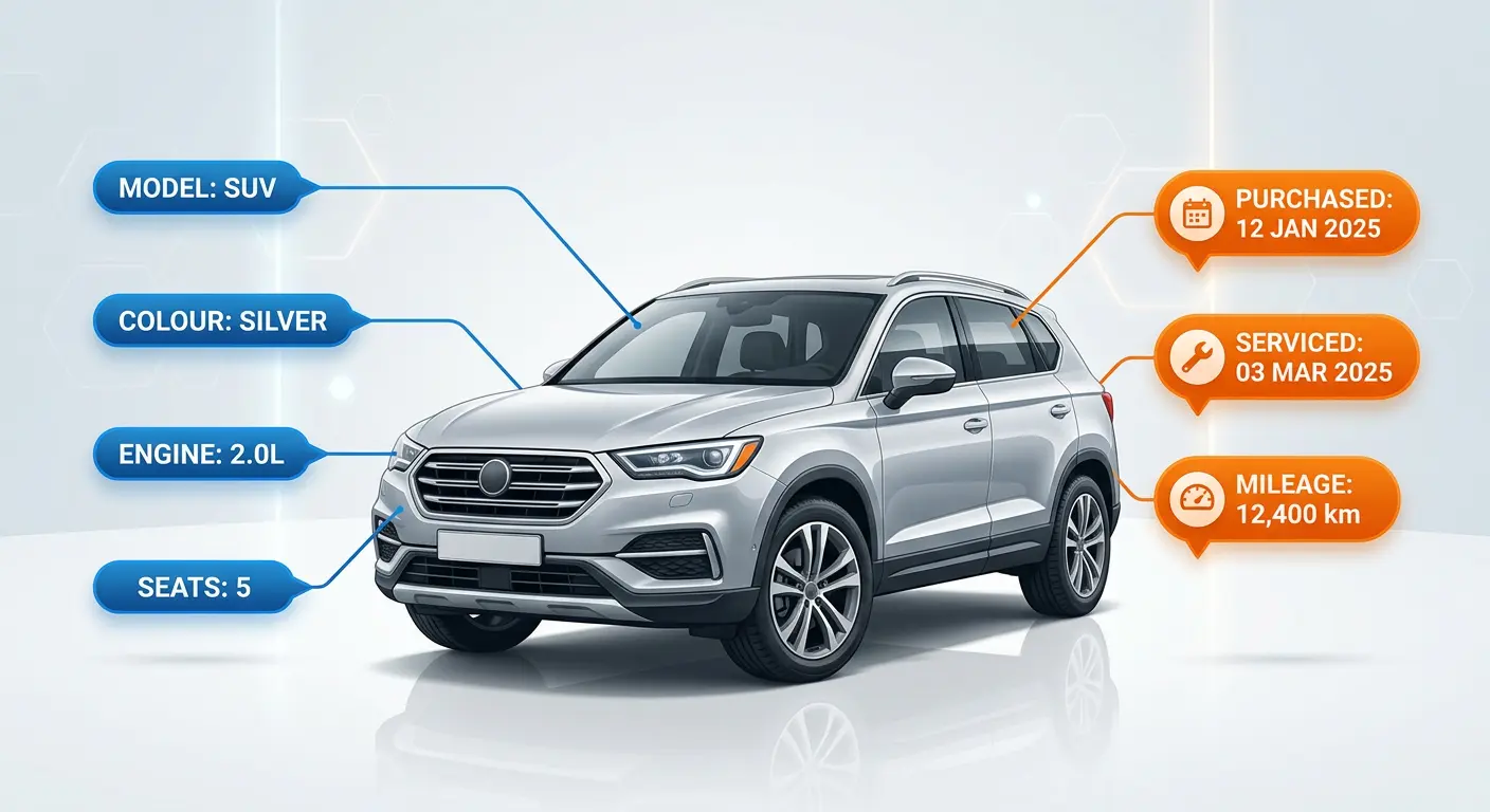 Features and activities of data illustrated with a car example