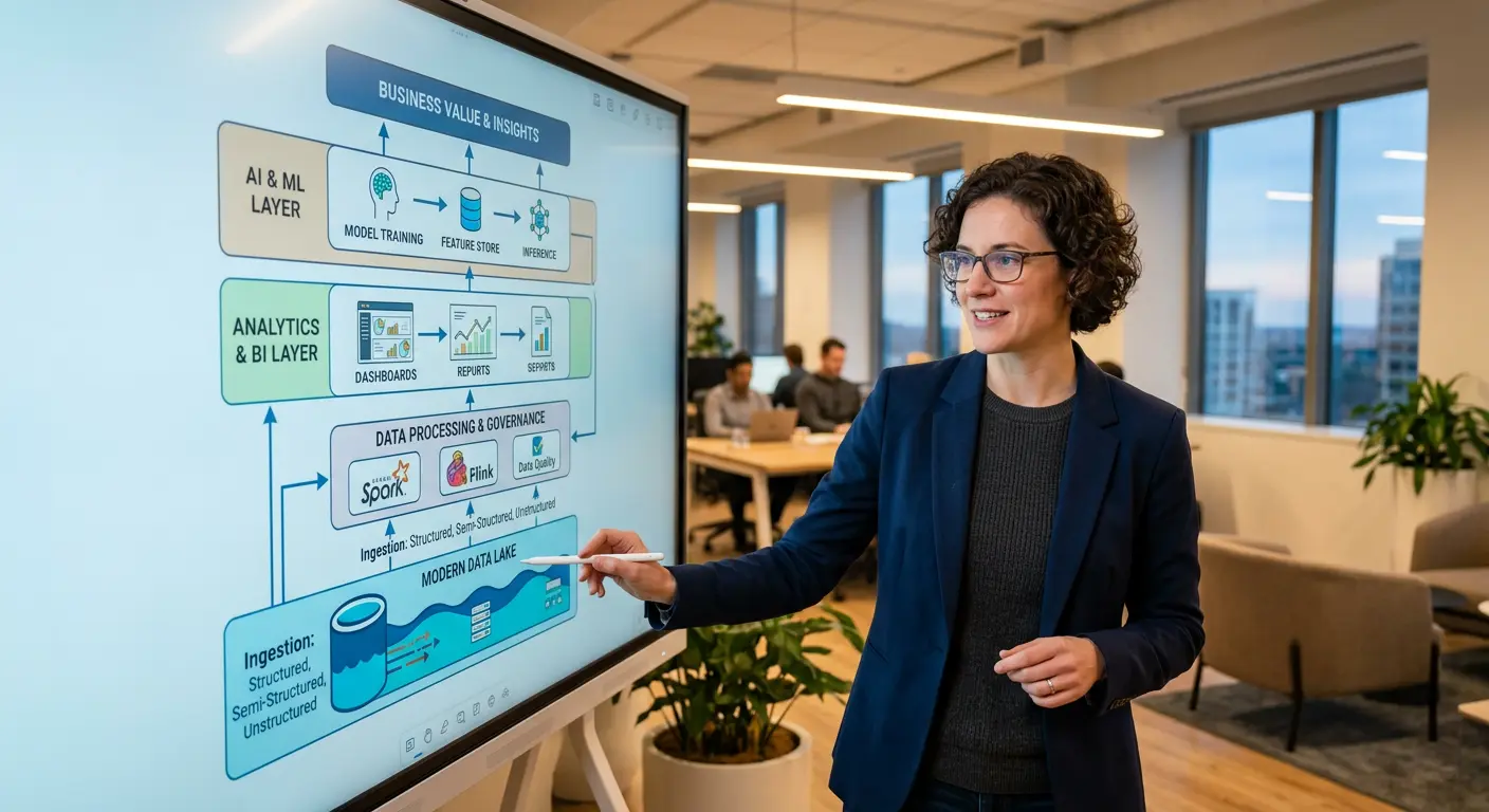 Data architect designing layered data architecture