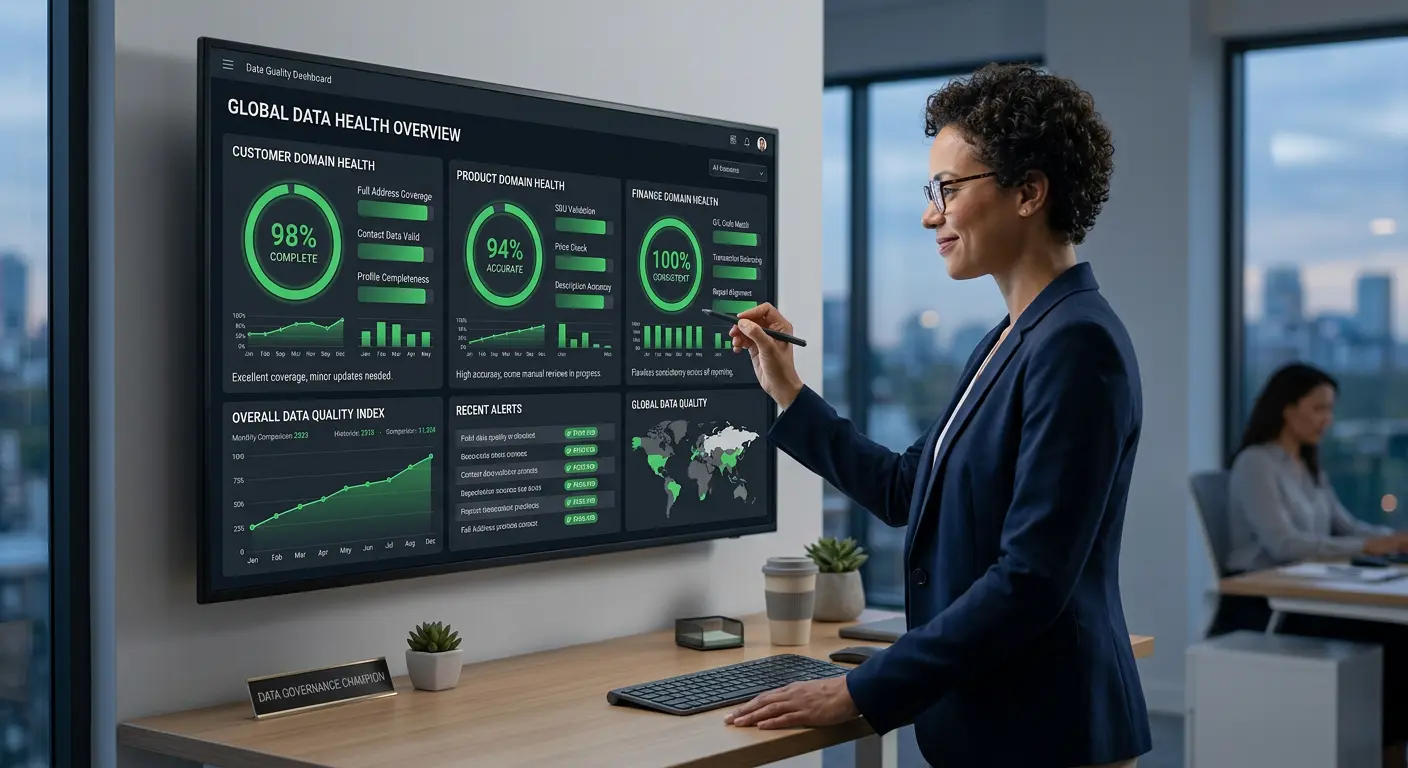 Data quality dashboard showing health indicators across domains